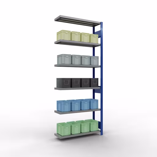 Productafbeelding nr. 14 van het artikel Aanbouwrekken, legbordstellingen, insteeksysteem MULTIplus330, 2500 x 1000 x 300 mm (HxBxD), 6 legborden, lengtestangen, RAL 5010 gentiaanblauw/verzinkt Afbeelding nr. 14 van het artikel aanbouwrekken, stellingrekken, insteeksysteem MULTIplus330, 2500 x 1000 x 300 mm, 6 legborden, lengtestangen, RAL 5010 gentiaanblauw/verzinkt uit de productgroep insteeksysteem van Schulte Lagertechnik