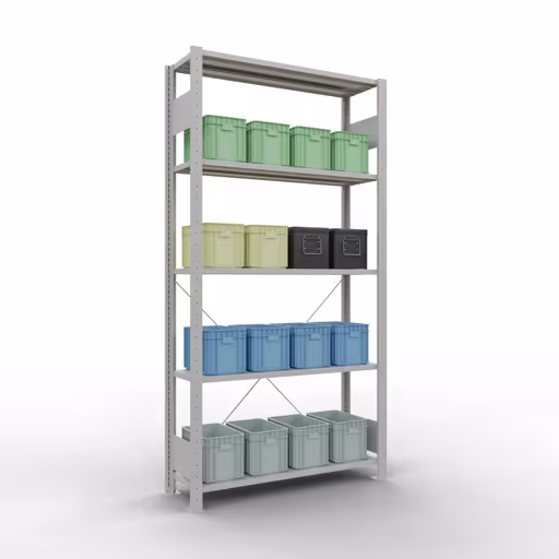 Basisplank, legplank, insteeksysteem MULTIplus85, 2000 x 1000 x 300 mm (HxBxD), 5 legborden, kruisschoor, RAL 7035 lichtgrijs uit de categorie basisplanken met de GTIN 4004514203403 Basisplank, legbord, insteeksysteem MULTIplus85, 2000 x 1000 x 300 mm, 5 legborden, RAL 7035 lichtgrijs van het merk Schulte Lagertechnik uit het assortiment insteeksysteem