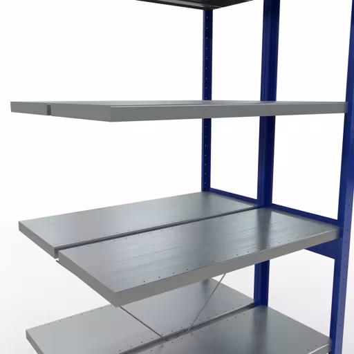 Aanbouwrekken, dubbele rekken, rekkensysteem MULTIplus250, 2500 x 1000 x (2x400) mm, 2x6 planken, kruisschoor, RAL 5010 gentiaanblauw van Schulte Lagertechnik uit het rekkenprogramma