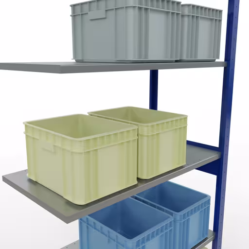 Productafbeelding nr. 13 van het artikel Aanbouwrekken, legbordstellingen, insteeksysteem MULTIplus85, 2500 x 1000 x 500 mm (HxBxD), 6 legborden, lengtestangen, RAL 5010 gentiaanblauw Figuur nr. 13 van het artikel aanbouwrekken, legbordstellingen, insteeksysteem MULTIplus85, 2500 x 1000 x 500 mm, 6 legborden, RAL 5010 gentiaanblauw uit de productgroep insteeksysteem van het merk Schulte Lagertechnik.