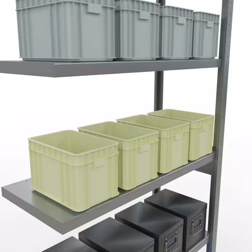 Productafbeelding nr. 12 van het artikel Aanbouwrekken, legbordstellingen, insteeksysteem MULTIplus250, 2500 x 1000 x 400 mm (HxBxD), 6 legborden, lengtestangen, verzinkt Figuur nr. 12 van het artikel aanbouwrekken, legbordstellingen, insteeksysteem MULTIplus250, 2500 x 1000 x 400 mm, 6 legborden, lengtestangen, verzinkt uit de productgroep insteeksysteem van Schulte Lagertechnik.