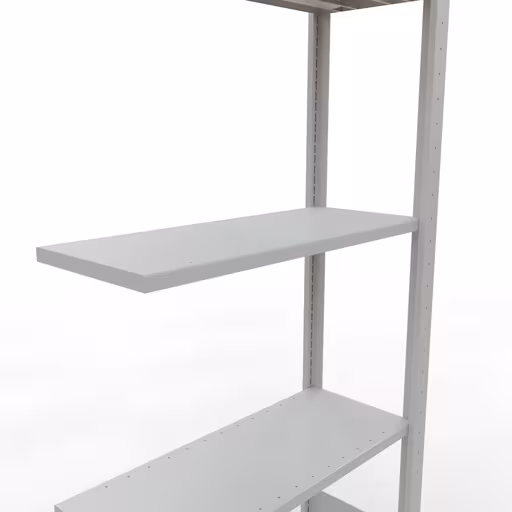 Aanbouwrekken, legbordstellingen, insteeksysteem MULTIplus150, 2000 x 750 x 300 mm, 5 legborden, lengtestangen, RAL 7035 lichtgrijs van Schulte Lagertechnik met artikelnr. 32635-75-LR