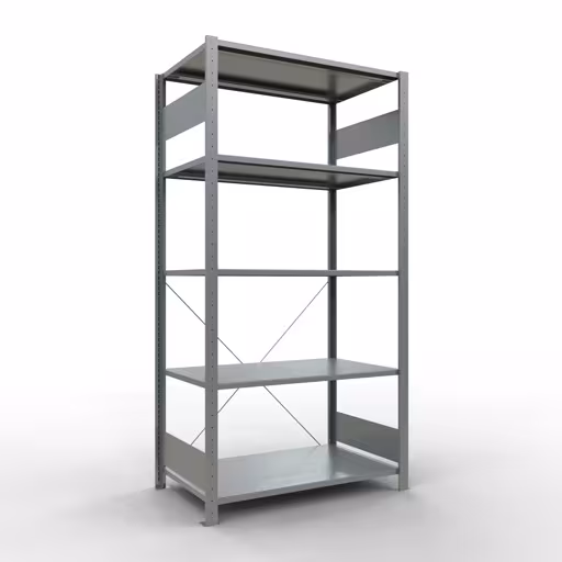 Basisplank, legplank, insteeksysteem MULTIplus150, 2000 x 1000 x 600 mm (HxBxD), 5 legborden, kruisschoor, verzinkt - Expressline, basisplank, art.nr. 12760-K
