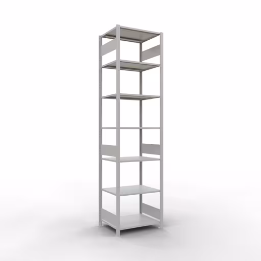 Basisplank, legplank, insteeksysteem MULTIplus150, 3000 x 750 x 600 mm (HxBxD), 7 legborden, lengtestangen, RAL 7035 lichtgrijs, basisplank, art.nr. 32662-75-LR