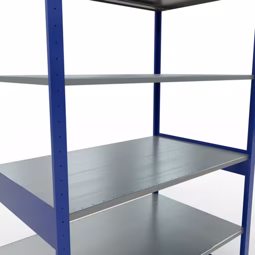 Basisplank, legplank, insteeksysteem MULTIplus150, 2500 x 1300 x 800 mm (HxBxD), 6 legborden, lengtestangen, RAL 5010 gentiaanblauw/verzinkt uit de categorie basisplanken met de GTIN 4004514281333 Basisplank, legbord, insteeksysteem MULTIplus150, 2500 x 1300 x 800 mm, 6 legborden, lengtestangen, RAL 5010 gentiaanblauw/verzinkt van Schulte Lagertechnik uit het assortiment insteeksysteem