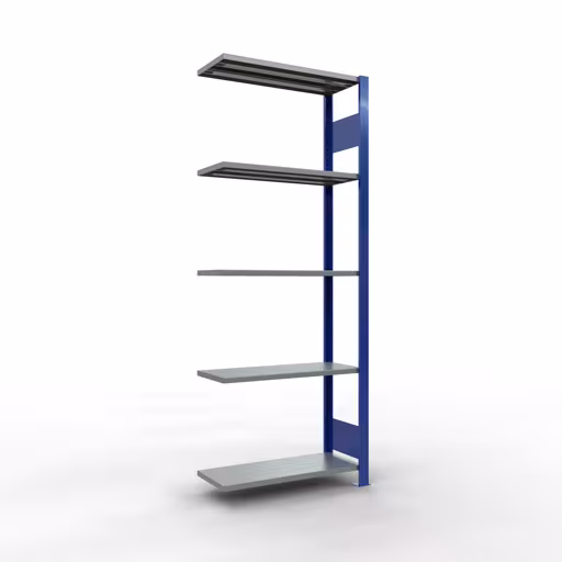 Aanbouwrekken, rekken, insteeksysteem MULTIplus150, 2000 x 750 x 300 mm, 5 legborden, lengtestangen, RAL 5010 gentiaanblauw/verzinkt/verzinkt van het merk Schulte Lagertechnik uit het assortiment insteeksysteem