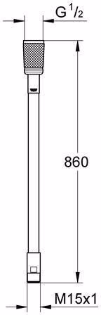 Technische Zeichnung 3983820 GROHE doucheslang 46104 metaal 1/2 inch x M15 x 860 mm voor ééngreepsmengkraan met uittrekbare vuistdouche