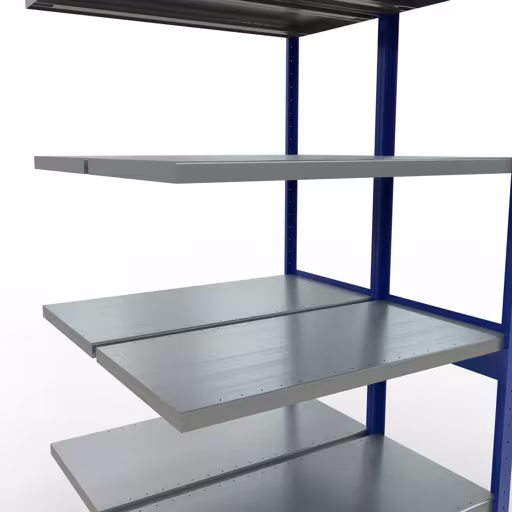 Aanbouwrekken, dubbele rekken, stellingsysteem MULTIplus250, 2500 x 1000 x (2x500) mm, 2x6 planken, lengtestangen, RAL 5010 gentiaanblauw van Schulte Lagertechnik met het artikelnr. 33256-B