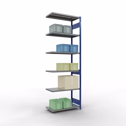 Aanbouwrekken, rekken, insteeksysteem MULTIplus250, 3000 x 1000 x 500 mm, 7 legborden, RAL 5010 gentiaanblauw/gegalvaniseerd van het merk Schulte Lagertechnik uit het assortiment insteeksysteem