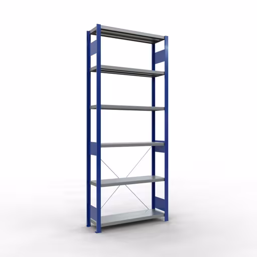 Figuur nr. 11 van het artikel basisrek, legbord, insteeksysteem MULTIplus330, 2500 x 1000 x 300 mm, 6 legborden, kruisschoor, RAL 5010 gentiaanblauw/verzinkt uit de insteeksysteem productgroep van Schulte Lagertechnik.