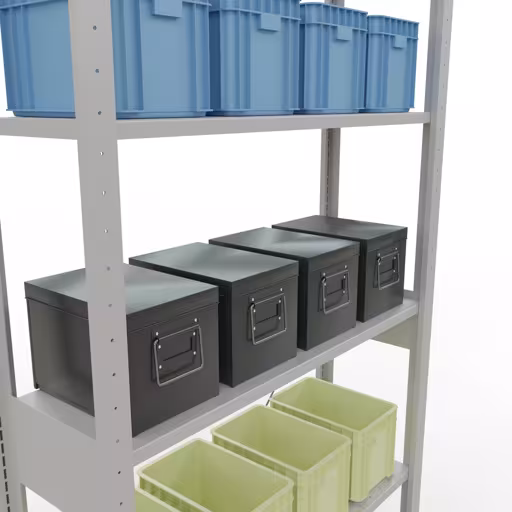 Basisplank, legplank, insteeksysteem MULTIplus85, 2500 x 1000 x 300 mm (HxBxD), 6 legborden, kruisschoor, RAL 7035 lichtgrijs uit de categorie basisplanken met de GTIN 4004514203441 Basisplank, legbord, insteeksysteem MULTIplus85, 2500 x 1000 x 300 mm, 6 legborden, RAL 7035 lichtgrijs van het merk Schulte Lagertechnik uit het assortiment insteeksysteem