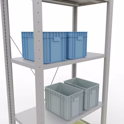 Basisplank, legbord, insteeksysteem MULTIplus150, 2000 x 750 x 400 mm (HxBxD), 5 legborden, kruisschoor, RAL 7035 lichtgrijs met de GTIN 4004514205384 Basisplank, plankplank, insteeksysteem MULTIplus150, 2000 x 750 x 400 mm, 5 planken, RAL 7035 lichtgrijs van Schulte Lagertechnik met het artikelnr. 32640-75