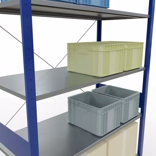 Andere productaanzicht Basisplank, legbord, insteeksysteem MULTIplus150, 3000 x 1300 x 600 mm (HxBxD), 7 legborden, kruisschoor, RAL 5010 gentiaanblauw/verzinkt Andere weergave van het artikel basisplank, legbord, insteeksysteem MULTIplus150, 3000 x 1300 x 600 mm, 7 legborden, RAL 5010 gentiaanblauw/verzinkt uit de categorie insteeksysteem