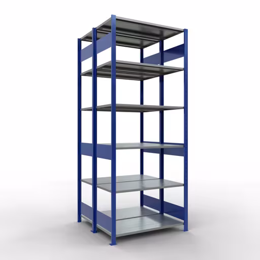 Basisplank, dubbele plank, stellingsysteem MULTIplus150, 2500 x 1000 x (2x500) mm (HxBxD), 2x6 planken, lengtestangen, RAL 5010 gentiaanblauw van Schulte Lagertechnik Basisplank, dubbele plank, stellingsysteem MULTIplus150, 2500 x 1000 x (2x500) mm (HxBxD), 2x6 planken, lengtestangen, RAL 5010 gentiaanblauw, dubbele planken, art.nr. 33151-B