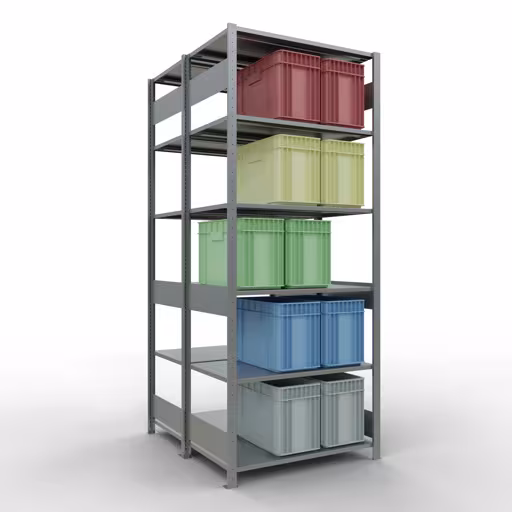 Afbeelding nr. 15 van het artikel basisrek, dubbel legbord, legbordinsteeksysteem MULTIplus150, 2500 x 1000 x (2x600) mm, 2x6 legborden, lengtestangen, verzinkt uit de productgroep legbordstellingen van Schulte Lagertechnik