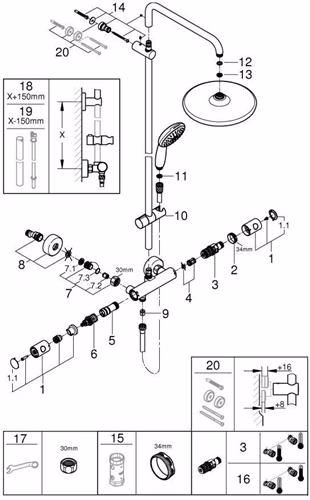 GROHE Tempesta 250 douchesysteem 26670_1 Douchemengkraan met thermostatische hoofddouche Tempesta 250 chroom