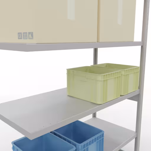 Aanbouwrek, stelling, insteeksysteem MULTIplus250, 2500 x 1300 x 600 mm, 6 legborden, lengtestangen, RAL 7035 lichtgrijs van Schulte Lagertechnik uit het assortiment insteeksysteem