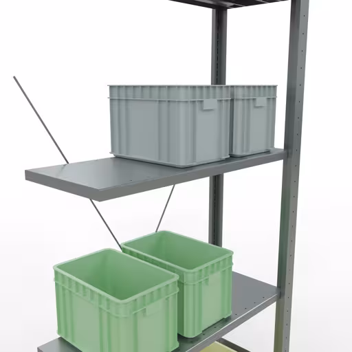 Andere weergave van het artikel Aanbouwplank, legbord, insteeksysteem MULTIplus150, 2000 x 750 x 300 mm (HxBxD), 5 legborden, kruisschoor, verzinkt Andere weergave van het artikel Aanbouwplank, legbord, insteeksysteem MULTIplus150, 2000 x 750 x 300 mm, 5 legborden, kruisschoor, verzinkt uit de categorie insteeksysteem