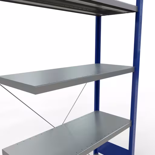 Productafbeelding nr. 7 van het artikel aanbouwplank, legbord, insteeksysteem MULTIplus250, 2000 x 1000 x 400 mm, 5 legborden, kruisschoor, RAL 5010 gentiaanblauw/verzinkt uit het insteeksysteem assortiment van het merk Schulte Lagertechnik
