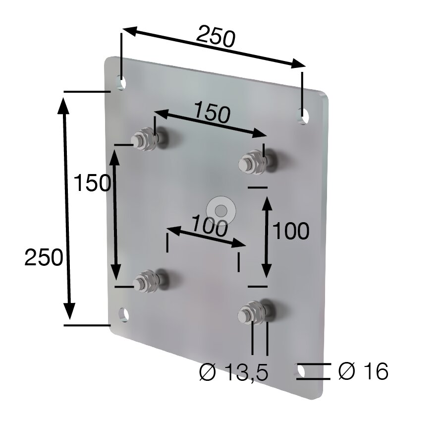 Produktbild (Abb. Ähnlich) 3819679 Munk adapterplaat thermisch verzinkt staal 150 x 150 mm