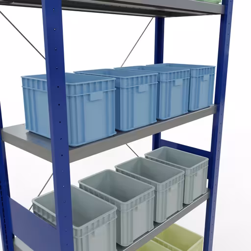 Basisplank, legplank, insteeksysteem MULTIplus250, 3000 x 1000 x 400 mm, 7 legborden, kruisschoor, RAL 5010 gentiaanblauw/verzinkt met artikelnr. 12942-B Basisplank, legplank, insteeksysteem MULTIplus250, 3000 x 1000 x 400 mm, 7 legborden, kruisschoor, RAL 5010 gentiaanblauw/verzinkt van Schulte Lagertechnik uit de categorie insteeksystemen