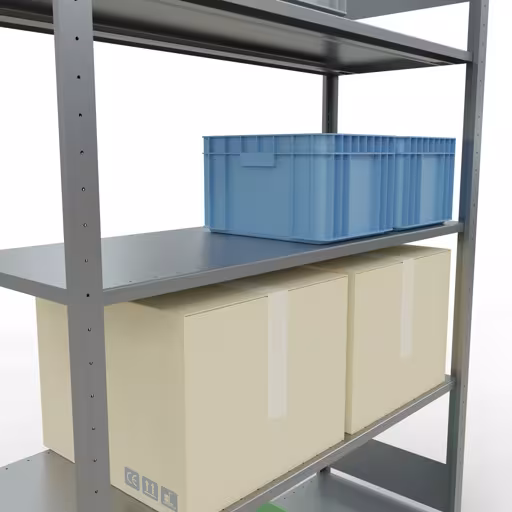 Extra afbeelding van het artikel Basisplank, legbord, insteeksysteem MULTIplus150, 2000 x 1300 x 500 mm (HxBxD), 5 legborden, lengtestangen, verzinkt Extra afbeelding van het artikel Basisplank, legplank, insteeksysteem MULTIplus150, 2000 x 1300 x 500 mm, 5 legborden, lengtestangen, verzinkt vanaf basisplank