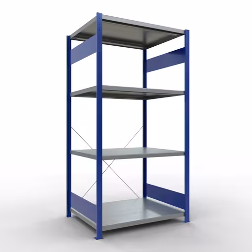 Basisplank, legbord, insteeksysteem MULTIplus330, 2000 x 1000 x 800 mm, 5 legborden, kruisschoor, RAL 5010 gentiaanblauw/verzinkt van Schulte Lagertechnik uit het assortiment insteeksysteem