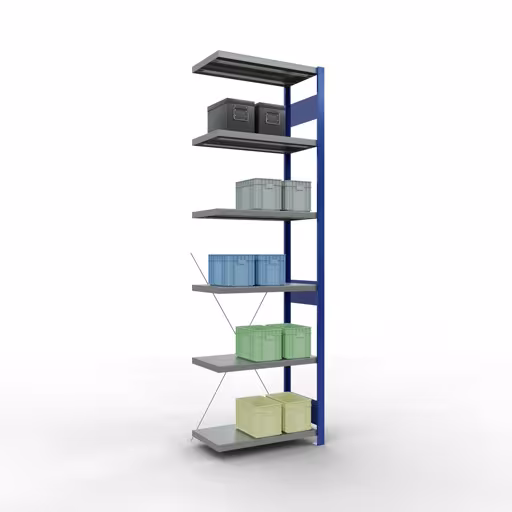 Aanbouwrekken, legbordstellingen, insteeksysteem MULTIplus250, 2500 x 750 x 400 mm, 6 legborden, RAL 5010 gentiaanblauw/verzinkt/verzinkt van Schulte Lagertechnik met artikelnr. 12946-75-B