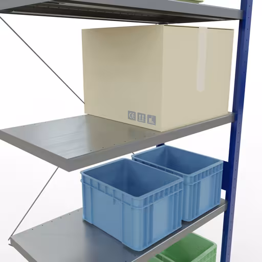 Figuur nr. 12 van het artikel aanbouwrekken, legbordstellingen, insteeksysteem MULTIplus330, 3000 x 1000 x 500 mm, 7 legborden, kruisschoor, RAL 5010 gentiaanblauw/verzinkt uit de productgroep insteeksysteem van Schulte Lagertechnik.