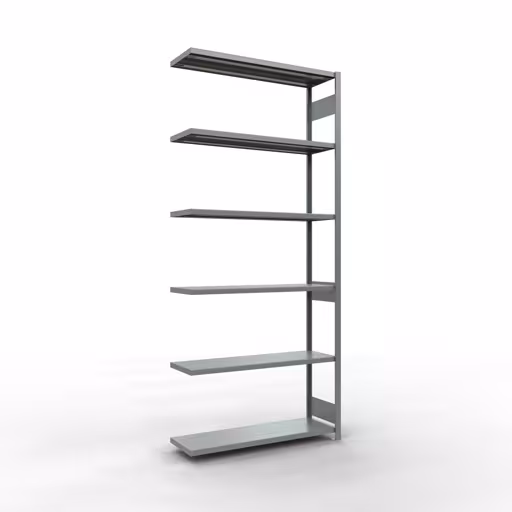 Aanbouwrekken, legbordstellingen, insteeksysteem MULTIplus250, 3000 x 1300 x 400 mm (HxBxD), 7 legborden, lengtestangen, verzinkt, aanbouwplank, art.nr. 12947-130-LR