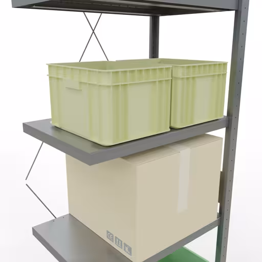 Figuur nr. 14 van het artikel aanbouwrekken, legbordstellingen, insteeksysteem MULTIplus250, 3000 x 750 x 500 mm, 7 legborden, kruisschoor, verzinkt uit de productgroep insteeksysteem van Schulte Lagertechnik.