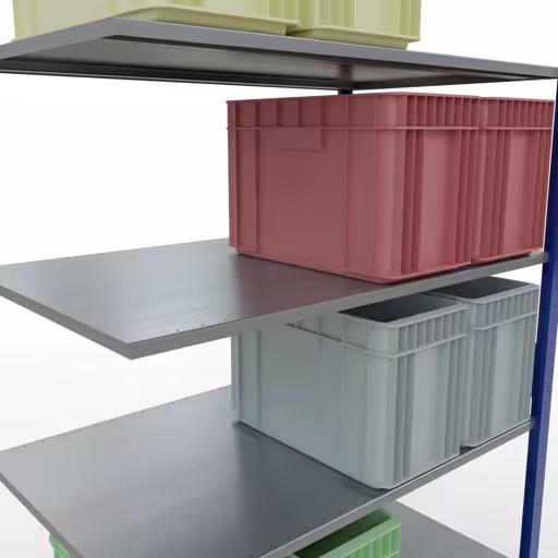 Aanbouwrek, stelling MULTIplus150 insteeksysteem, 3000 x 1300 x 800 mm (HxBxD), 7 legborden, lengtestangen, RAL 5010 gentiaanblauw/verzinkt met de GTIN 4004514281654 Aanbouwrekken, rekken, insteeksysteem MULTIplus150, 3000 x 1300 x 800 mm, 7 legborden, lengtestangen, RAL 5010 gentiaanblauw/verzinkt van Schulte Lagertechnik met artikelnr. 12787-130-LR-B