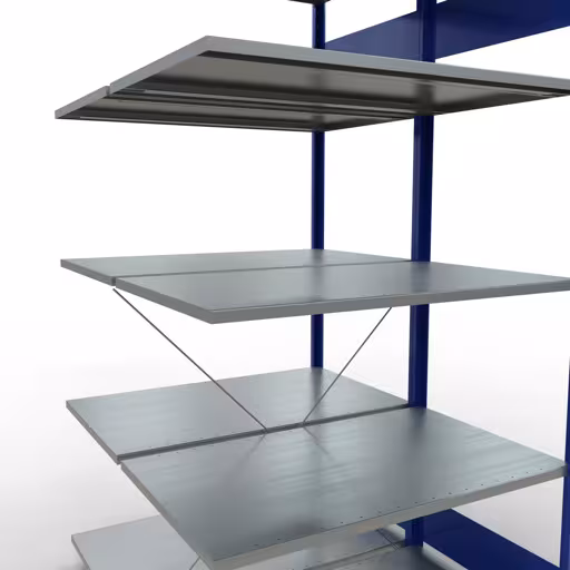 Extra afbeelding van het artikel Aanbouwplank, dubbele plank, legplank-insteeksysteem MULTIplus150, 2000 x 1000 x (2x600) mm, 2x5 legborden, kruisschoor, RAL 5010 gentiaanblauw uit dubbele legborden