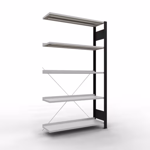 Figuur nr. 12 van het artikel aanbouwrekken, kantoorrekken, insteeksysteem MULTIplus85, 1800 x 1000 x 300 mm, 5 planken, kruisschoor, met aanslaglijst, zwart/lichtgrijs uit de productgroep kantoorrekken van Schulte Lagertechnik.