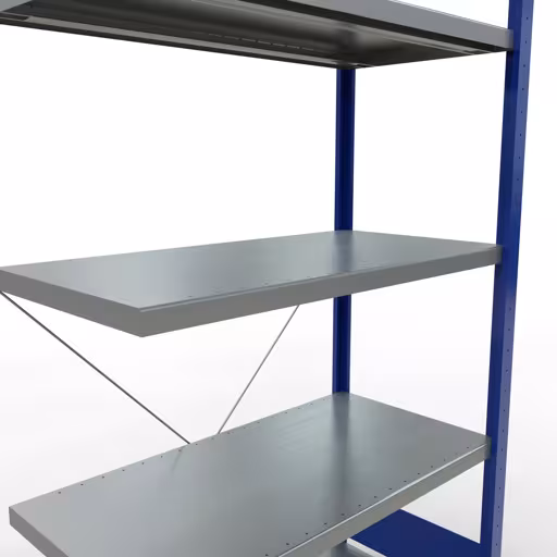 Aanbouwrekken, legbordstellingen, insteeksysteem MULTIplus250, 2000 x 1000 x 500 mm, 5 legborden, kruisschoor, RAL 5010 gentiaanblauw/verzinkt met artikelnr. 12955-B Aanbouwrekken, rekken, insteeksysteem MULTIplus250, 2000 x 1000 x 500 mm, 5 legborden, kruisschoor, RAL 5010 gentiaanblauw/verzinkt van Schulte Lagertechnik uit de categorie insteeksystemen