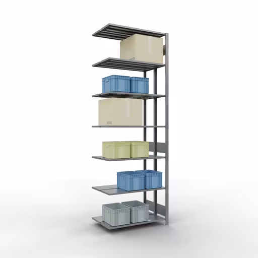 Afbeelding nr. 15 van het artikel aanbouwrekken, dubbele rekken, rekkenrek insteeksysteem MULTIplus150, 3000 x 1000 x (2x300) mm, 2x7 planken, lengtestangen, verzinkt uit de productgroep rekkenrekken van Schulte Lagertechnik.