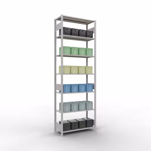 Extra afbeelding van het artikel Basisplank, legbord, insteeksysteem MULTIplus150, 3000 x 1000 x 400 mm (HxBxD), 7 legborden, lengtestangen, RAL 7035 lichtgrijs Extra afbeelding van het artikel basisplank, legplank, insteeksysteem MULTIplus150, 3000 x 1000 x 400 mm, 7 legborden, RAL 7035 lichtgrijs van basisplank