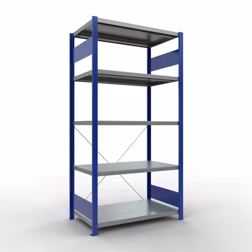 Basisplank, legbord, insteeksysteem MULTIplus250, 2000 x 1000 x 600 mm, 5 legborden, kruisschoor, RAL 5010 gentiaanblauw/verzinkt van Schulte Lagertechnik met artikelnr. 12960-B