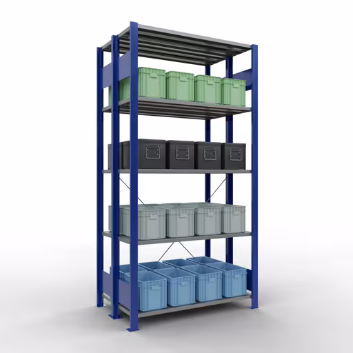 Andere weergave van het artikel Basisplank, dubbele plank, plankinsteeksysteem MULTIplus150, 2000 x 1000 x (2x300) mm (HxBxD), 2x5 planken, kruisschoor, RAL 5010 gentiaanblauw Andere weergave van het artikel Basisplank, dubbele plank, legplank-insteeksysteem MULTIplus150, 2000 x 1000 x (2x300) mm, 2x5 legborden, RAL 5010 gentiaanblauw uit de categorie legborden