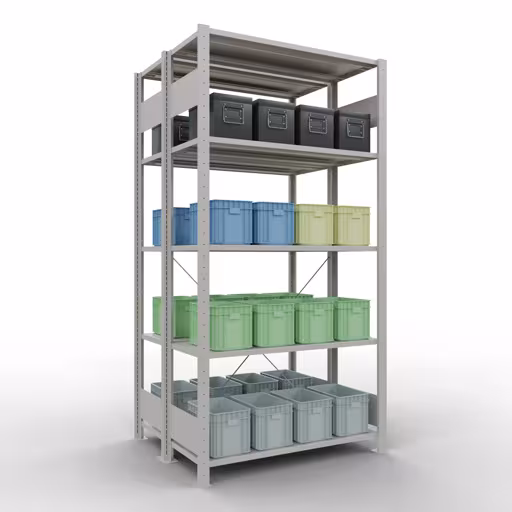 Afbeelding nr. 10 van het artikel basisplank, dubbele plank, stellingsysteem MULTIplus150, 2000 x 1000 x (2x400) mm, 2x5 planken, kruisschoor, RAL 7035 lichtgrijs uit de productgroep stellingrekken van Schulte Lagertechnik