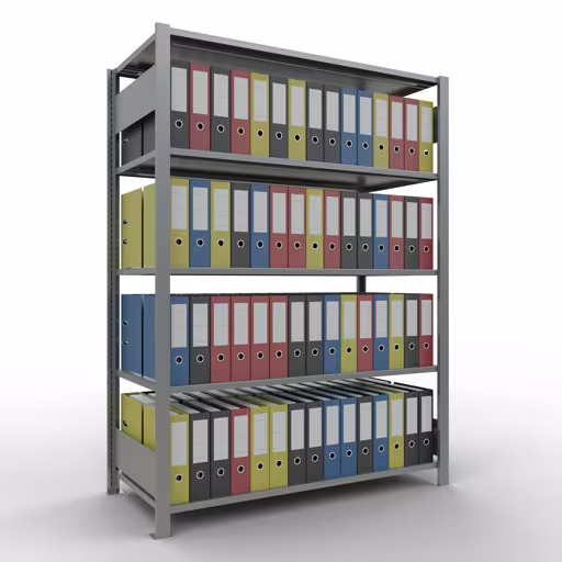 Productafbeelding nr. 12 van het artikel basisplank, kantoorplank, insteeksysteem MULTIplus150, 1800 x 1300 x 600 mm, 5 planken, lengtestangen, verzinkt, zonder middenaanslag Afbeelding nr. 12 van het artikel, kantoorreksysteem MULTIplus150, 1800 x 1300 x 600 mm, 5 legborden, verzinkt, zonder middenaanslag uit de productgroep kantoorrekken van Schulte Lagertechnik