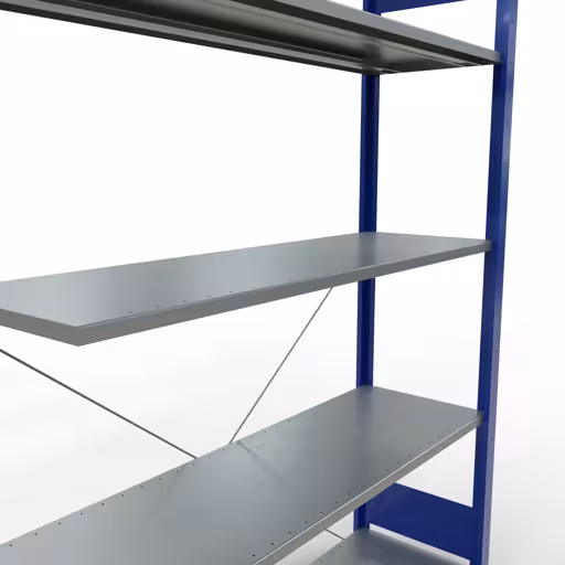 Extra afbeelding van het artikel Aanbouwplank, legbord, insteeksysteem MULTIplus150, 2000 x 1300 x 400 mm (HxBxD), 5 legborden, kruisschoor, RAL 5010 gentiaanblauw/verzinkt Extra afbeelding van het artikel Aanbouwplank, legplank, insteeksysteem MULTIplus150, 2000 x 1300 x 400 mm, 5 legborden, RAL 5010 gentiaanblauw/verzinkt vanaf opzetplank