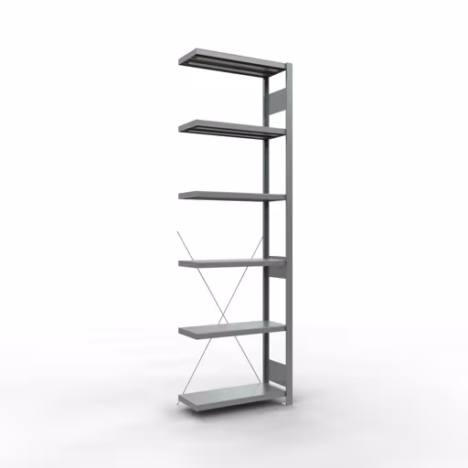 Aanbouwrekken, rekken, insteeksysteem MULTIplus250, 2500 x 750 x 300 mm (HxBxD), 6 planken, kruisschoor, verzinkt van Schulte Lagertechnik Aanbouwrekken, legborden, insteeksysteem MULTIplus250, 2500 x 750 x 300 mm (HxBxD), 6 legborden, kruisschoor, verzinkt, aanbouwplank, art.nr. 12936-75