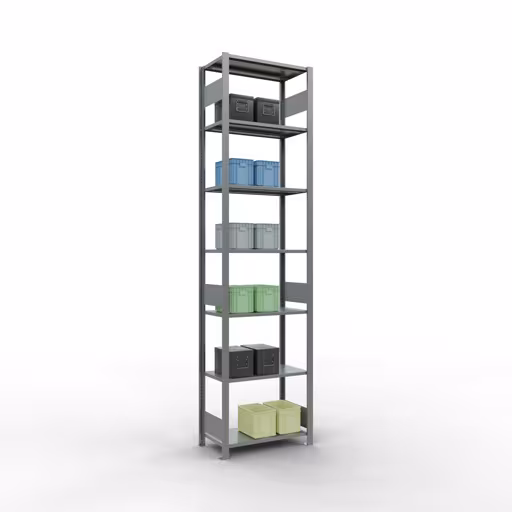 Basisplank, legbord, insteeksysteem MULTIplus150, 3000 x 750 x 400 mm (HxBxD), 7 legborden, lengtestangen, verzinkt met artikelnr. 12742-75-LR Basisplank, legbord, insteeksysteem MULTIplus150, 3000 x 750 x 400 mm, 7 legborden, verzinkt van Schulte Lagertechnik uit de categorie insteeksysteem