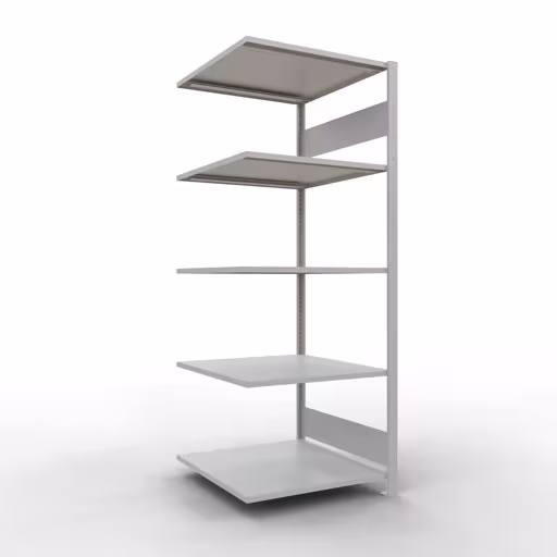 Aanbouwrekken, legbordstellingen, insteeksysteem MULTIplus150, 2000 x 750 x 800 mm (HxBxD), 5 legborden, lengtebalk, RAL 7035 lichtgrijs, aanbouwplank, art.nr. 32685-75-LR