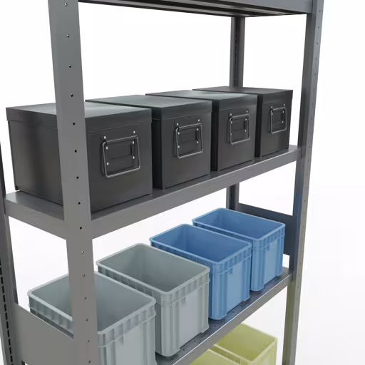 Figuur nr. 14 van het artikel basisrek, legplank, insteeksysteem MULTIplus330, 3000 x 1000 x 300 mm, 7 legborden, lengtestangen, verzinkt uit de insteeksysteem productgroep van Schulte Lagertechnik.