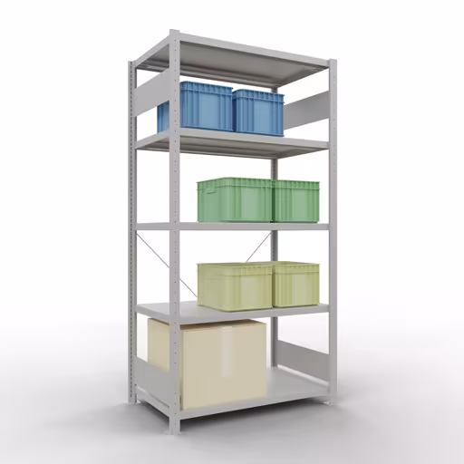 Basisplank, legplank, insteeksysteem MULTIplus330, 2000 x 1000 x 600 mm, 5 legborden, kruisschoor, RAL 7035 lichtgrijs uit de categorie basisplanken met de GTIN 4004514204271 Basisplank, legbord, insteeksysteem MULTIplus330, 2000 x 1000 x 600 mm, 5 planken, kruisschoor, RAL 7035 lichtgrijs van Schulte Lagertechnik uit het assortiment insteeksysteem