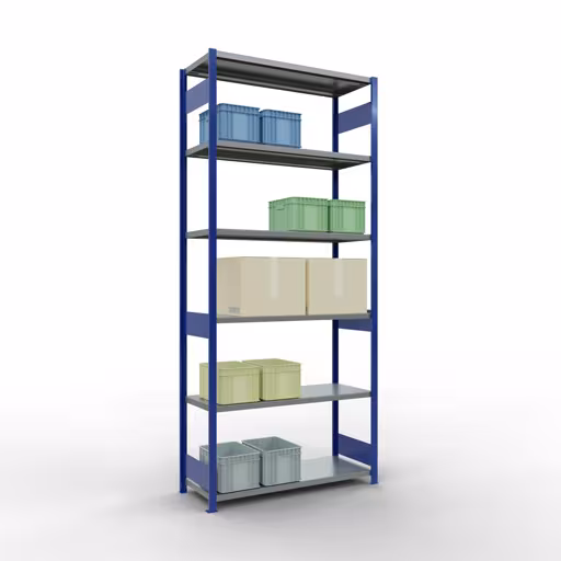 Productafbeelding nr. 14 van het artikel basisplank, legbord, insteeksysteem MULTIplus250, 3000 x 1300 x 500 mm (HxBxD), 7 legborden, lengtebalk, RAL 5010 gentiaanblauw/verzinkt Figuur nr. 14 van het artikel basisrek, legplank, insteeksysteem MULTIplus250, 3000 x 1300 x 500 mm, 7 legborden, lengtestangen, RAL 5010 gentiaanblauw/verzinkt uit de insteeksysteem productgroep van Schulte Lagertechnik.