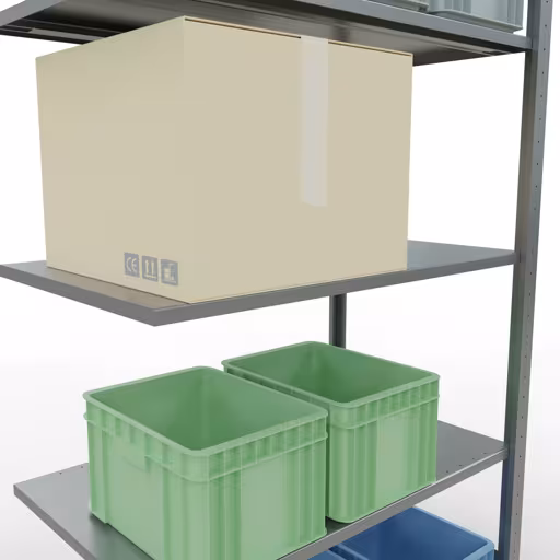 Extra afbeelding bij het artikel Aanbouwrekken, legbordstellingen, insteeksysteem MULTIplus150, 2000 x 1000 x 600 mm (HxBxD), 5 legborden, lengtestangen, verzinkt Extra afbeelding van het artikel Aanbouwplank, legplank, insteeksysteem MULTIplus150, 2000 x 1000 x 600 mm, 5 legborden, lengtestangen, verzinkt vanaf opzetplank