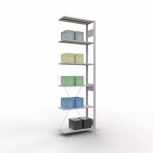 Productafbeelding nr. 15 van het artikel aanbouwrekken, legbordstellingen, insteeksysteem MULTIplus150, 2500 x 750 x 300 mm, 6 legborden, RAL 7035 lichtgrijs uit het assortiment insteeksysteem van Schulte Lagertechnik